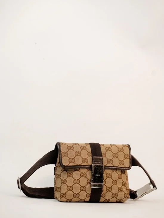 Gucci Tan & Brown GG Canvas Belt Bag with Metal Clasp - Picture 4 of 8